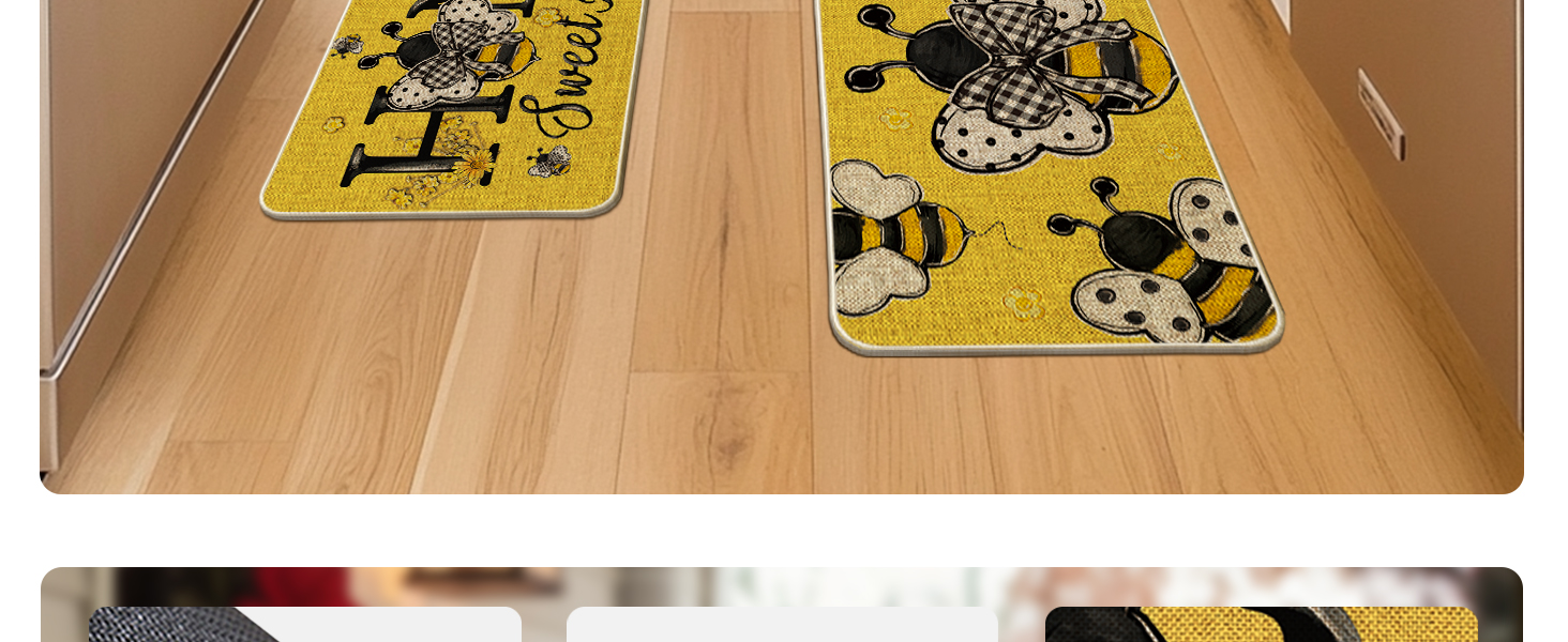 Artoid Mode Beige Bee Home Sweet Home Spring Kitchen Mats Set of 2, Summer Home Decor Low-Profile Kitchen Rugs for Floor - 17x29 and 17x47 Inch