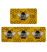 Artoid Mode Beige Bee Home Sweet Home Spring Kitchen Mats Set of 2, Summer Home Decor Low-Profile Kitchen Rugs for Floor - 17x29 and 17x47 Inch