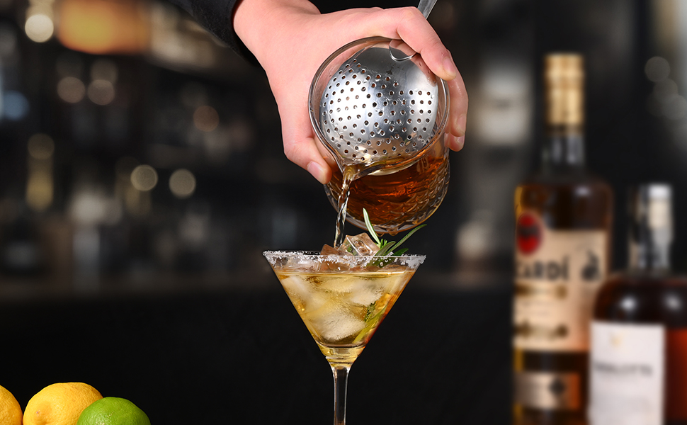 Bartender Julep Strainer for Cocktail Drinks, Professional Bar Strainer for Bartending, Martini Strainer for Boston Shaker Mixing Glass – Stainless Steel