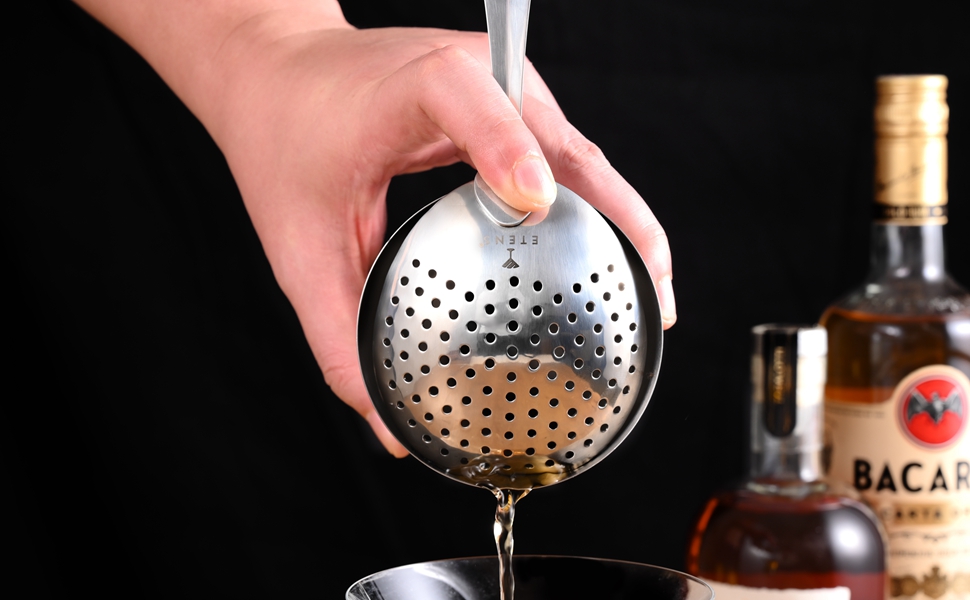 Bartender Julep Strainer for Cocktail Drinks, Professional Bar Strainer for Bartending, Martini Strainer for Boston Shaker Mixing Glass – Stainless Steel