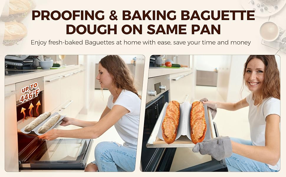 Baguette Bread Pan, Premium Nonstick Perforated French Bread Baking Pan, 2 Loaves Baguette Tray for Sourdough, Italian Bread Baking, Perfect for Creating Crisp Golden-Brown Crust