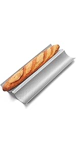 Baguette Bread Pan, Premium Nonstick Perforated French Bread Baking Pan, 2 Loaves Baguette Tray for Sourdough, Italian Bread Baking, Perfect for Creating Crisp Golden-Brown Crust