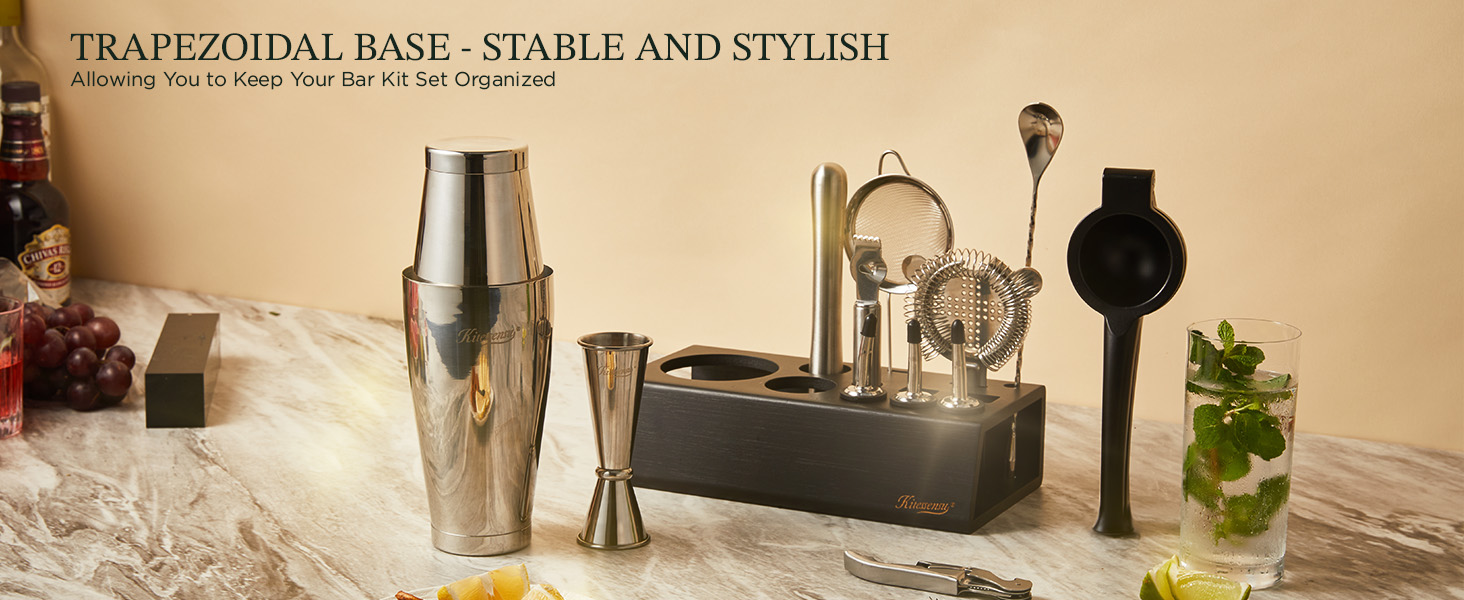 KITESSENSU Boston Shaker Set Mixology Bartender Kit | Premium Cocktail Shaker Kit with Stand Professional Home Bar Tools Accessories: Martini Shaker, Citrus Tools, Fine Mesh Strainers, Muddler, Jigger