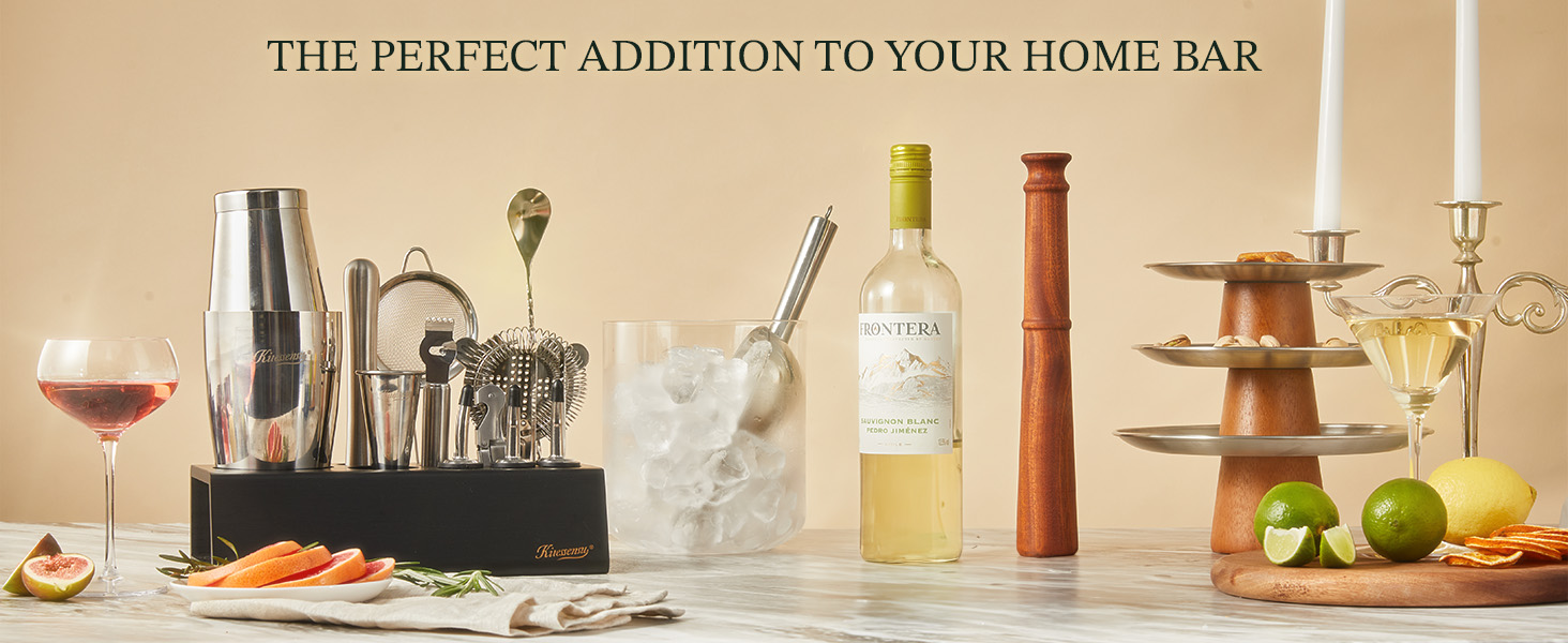 KITESSENSU Boston Shaker Set Mixology Bartender Kit | Premium Cocktail Shaker Kit with Stand Professional Home Bar Tools Accessories: Martini Shaker, Citrus Tools, Fine Mesh Strainers, Muddler, Jigger