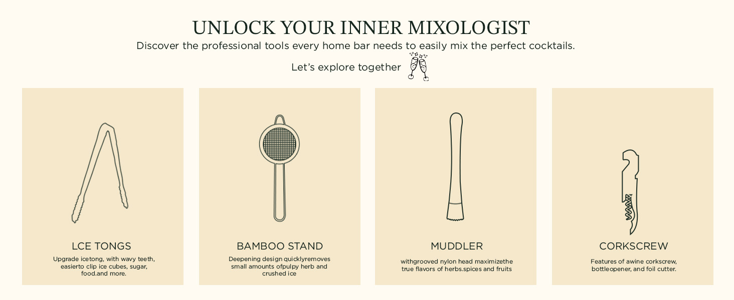 KITESSENSU Boston Shaker Set Mixology Bartender Kit | Premium Cocktail Shaker Kit with Stand Professional Home Bar Tools Accessories: Martini Shaker, Citrus Tools, Fine Mesh Strainers, Muddler, Jigger