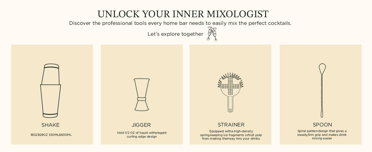 KITESSENSU Boston Shaker Set Mixology Bartender Kit | Premium Cocktail Shaker Kit with Stand Professional Home Bar Tools Accessories: Martini Shaker, Citrus Tools, Fine Mesh Strainers, Muddler, Jigger