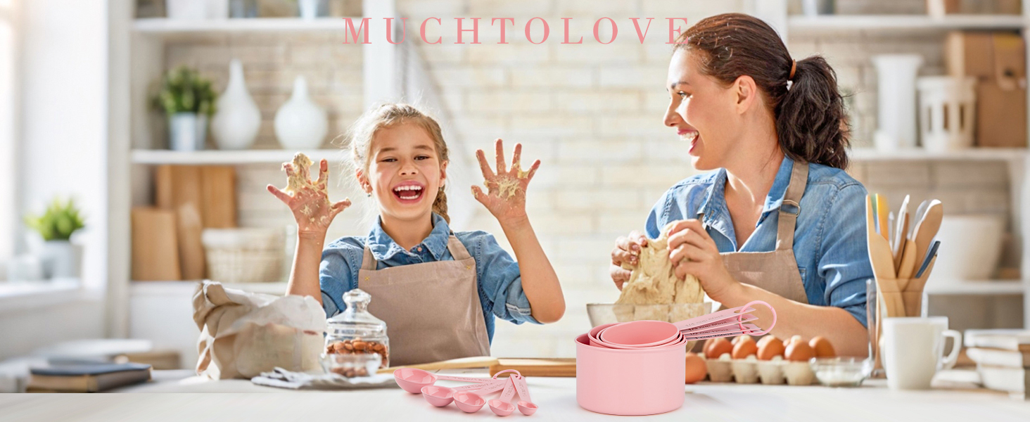 Measuring Cups and Spoons Set of 9, Stainless Steel Measuring cup for Cooking and Baking, Measuring spoons for Dry and Liquid Ingredients (Pink)