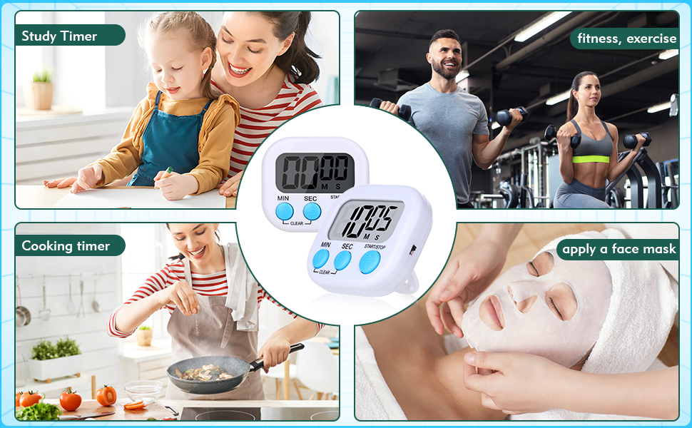 Mwellewm Kitchen Timer 6 Packs Digital Timers for Classroom Small Magnetic Countdown Stopwatch for Cooking Mini Loud Alarm Stop for Kitchen Study Work Baking Sports Games Timer Clock