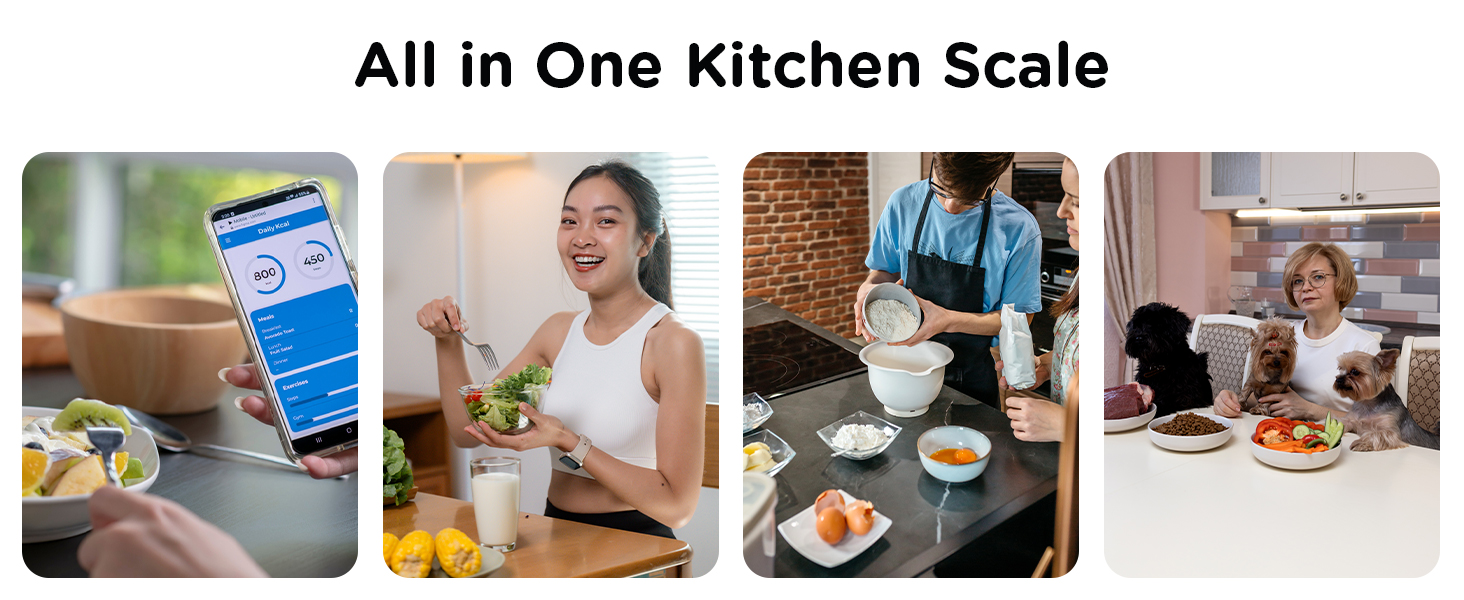 Qahar Food Scale with Nutritional Calculator, Waterproof LED Display Digital Kitchen Scale for Weight Loss Cooking Baking Keto Macro Diet, Calorie Counting, Black Glass, 22lb/10kg