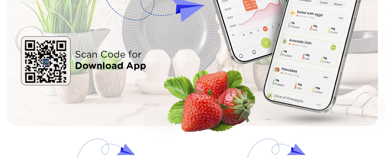 Qahar Food Scale with Nutritional Calculator, Waterproof LED Display Digital Kitchen Scale for Weight Loss Cooking Baking Keto Macro Diet, Calorie Counting, Black Glass, 22lb/10kg