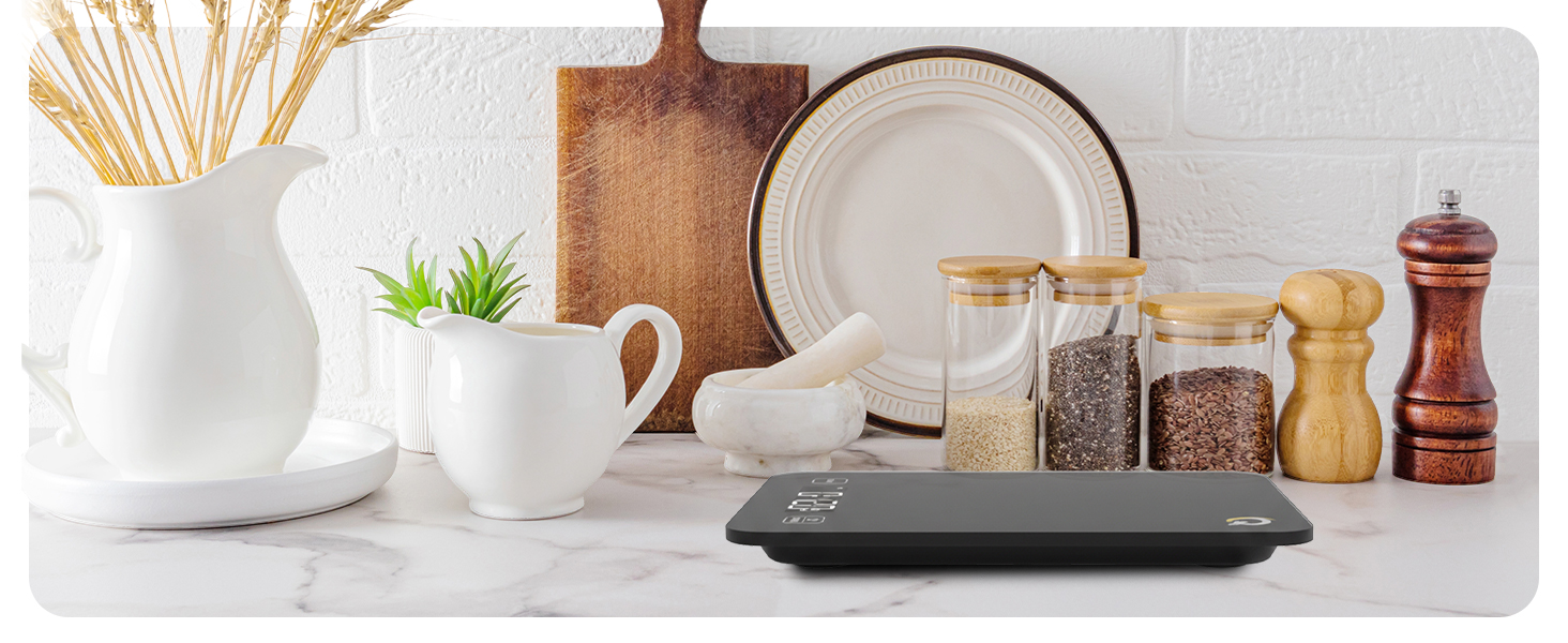 Qahar Food Scale with Nutritional Calculator, Waterproof LED Display Digital Kitchen Scale for Weight Loss Cooking Baking Keto Macro Diet, Calorie Counting, Black Glass, 22lb/10kg