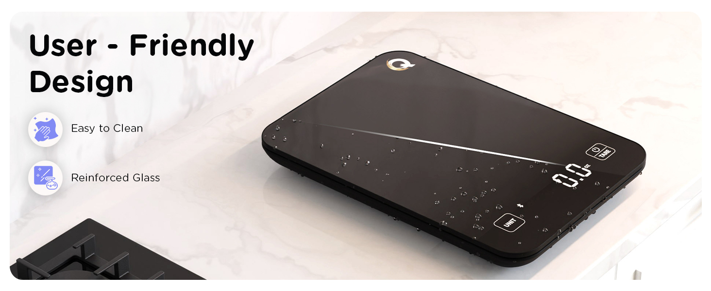 Qahar Food Scale with Nutritional Calculator, Waterproof LED Display Digital Kitchen Scale for Weight Loss Cooking Baking Keto Macro Diet, Calorie Counting, Black Glass, 22lb/10kg