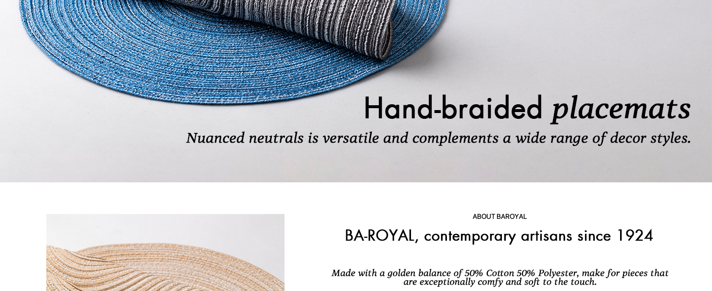 Round Placemats Set of 6 Woven Placemats Washable Braided Table Mats for Dining Table Heat Resistant Non-Slip Circle Place Mats(Beige)