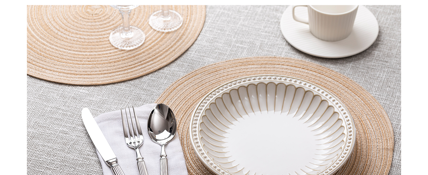Round Placemats Set of 6 Woven Placemats Washable Braided Table Mats for Dining Table Heat Resistant Non-Slip Circle Place Mats(Beige)