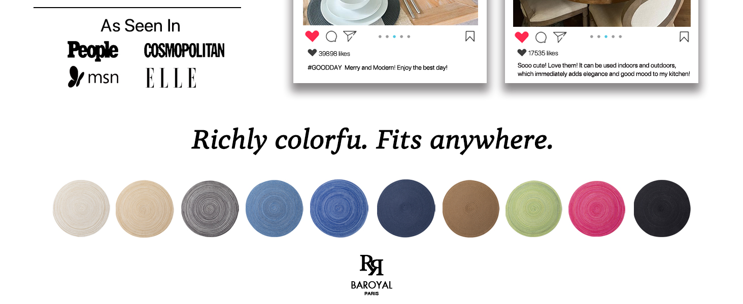 Round Placemats Set of 6 Woven Placemats Washable Braided Table Mats for Dining Table Heat Resistant Non-Slip Circle Place Mats(Beige)