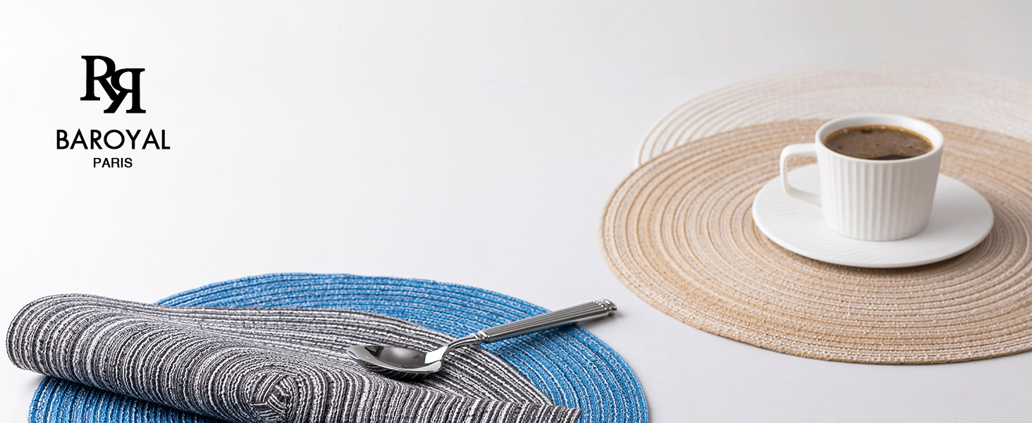 Round Placemats Set of 6 Woven Placemats Washable Braided Table Mats for Dining Table Heat Resistant Non-Slip Circle Place Mats(Beige)