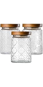 3-Pack 24oz Glass Jar With Airtight Lid,Kitchen Canisters For Countertop,Coffee Sugar Container Set,Pantry Glass Storage Containers For Flour,Candy,Loose Tea,Snack, mason jars