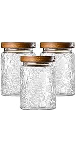 3-Pack 24oz Glass Jar With Airtight Lid,Kitchen Canisters For Countertop,Coffee Sugar Container Set,Pantry Glass Storage Containers For Flour,Candy,Loose Tea,Snack, mason jars