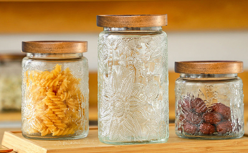 3-Pack 24oz Glass Jar With Airtight Lid,Kitchen Canisters For Countertop,Coffee Sugar Container Set,Pantry Glass Storage Containers For Flour,Candy,Loose Tea,Snack, mason jars