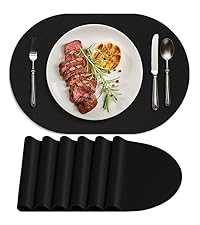 Placemats for Dining Table Set of 8 Non-Slip, Heat Resistant Leather Placemat Double Layer, Waterproof Table Mats Easy to Clean for Kitchen Dining Room Coffee Office Table, Grey