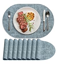 Placemats for Dining Table Set of 8 Non-Slip, Heat Resistant Leather Placemat Double Layer, Waterproof Table Mats Easy to Clean for Kitchen Dining Room Coffee Office Table, Grey