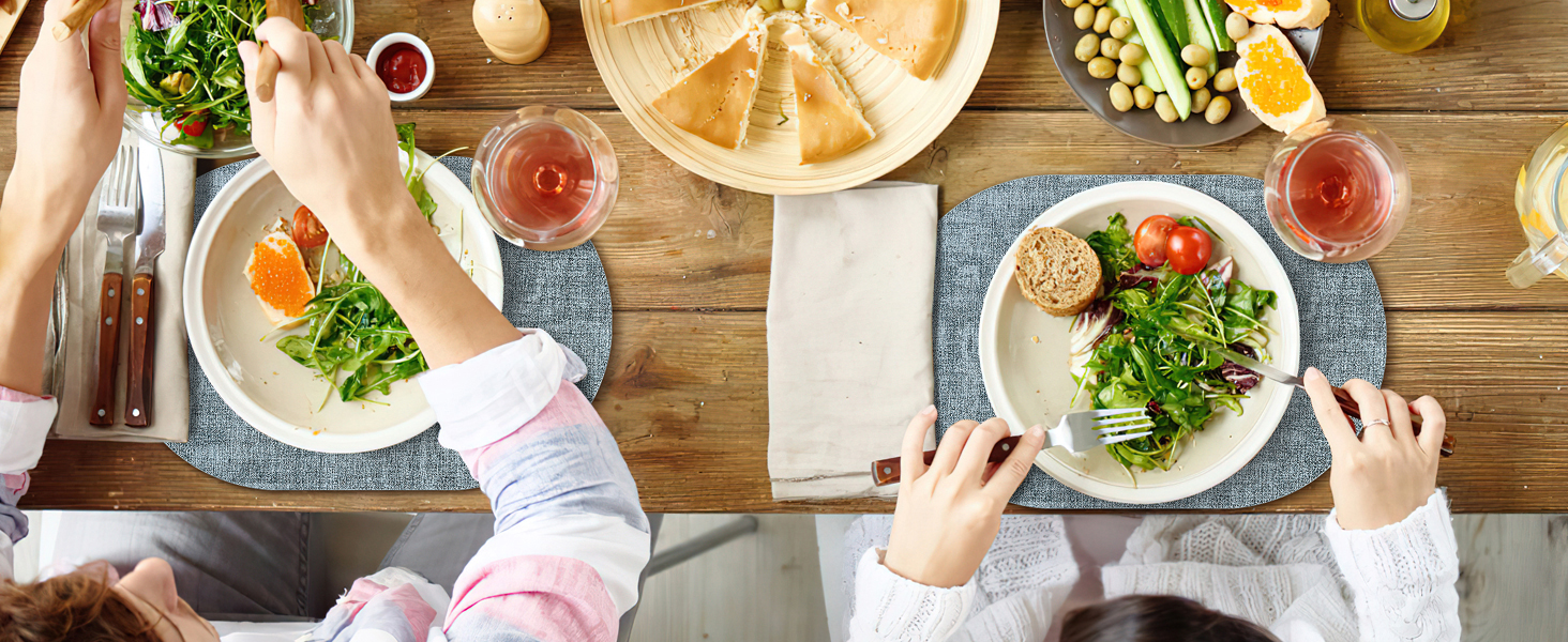 Placemats for Dining Table Set of 8 Non-Slip, Heat Resistant Leather Placemat Double Layer, Waterproof Table Mats Easy to Clean for Kitchen Dining Room Coffee Office Table, Grey