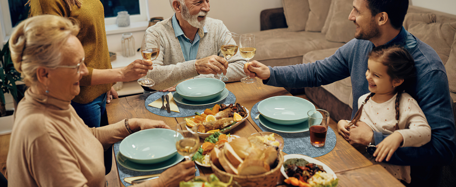 Placemats for Dining Table Set of 8 Non-Slip, Heat Resistant Leather Placemat Double Layer, Waterproof Table Mats Easy to Clean for Kitchen Dining Room Coffee Office Table, Grey