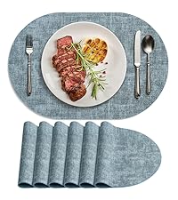 Placemats for Dining Table Set of 8 Non-Slip, Heat Resistant Leather Placemat Double Layer, Waterproof Table Mats Easy to Clean for Kitchen Dining Room Coffee Office Table, Grey