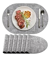 Placemats for Dining Table Set of 8 Non-Slip, Heat Resistant Leather Placemat Double Layer, Waterproof Table Mats Easy to Clean for Kitchen Dining Room Coffee Office Table, Grey