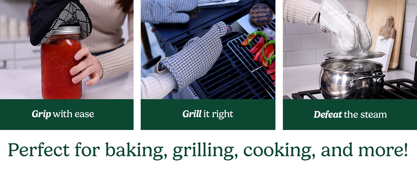 Cuisinart Mini Oven Mitts – 5.5” x 7” Heat-Resistant Kitchen Mitts for Oven with Non-Slip Neoprene Palm, Cotton Filling, and Fabric Loop – Durable Oven Mitt Set for Cooking & Baking (Chambray)