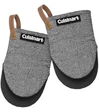 Cuisinart Mini Oven Mitts – 5.5” x 7” Heat-Resistant Kitchen Mitts for Oven with Non-Slip Neoprene Palm, Cotton Filling, and Fabric Loop – Durable Oven Mitt Set for Cooking & Baking (Chambray)