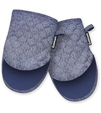 Cuisinart Mini Oven Mitts – 5.5” x 7” Heat-Resistant Kitchen Mitts for Oven with Non-Slip Neoprene Palm, Cotton Filling, and Fabric Loop – Durable Oven Mitt Set for Cooking & Baking (Chambray)