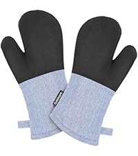 Cuisinart Mini Oven Mitts – 5.5” x 7” Heat-Resistant Kitchen Mitts for Oven with Non-Slip Neoprene Palm, Cotton Filling, and Fabric Loop – Durable Oven Mitt Set for Cooking & Baking (Chambray)