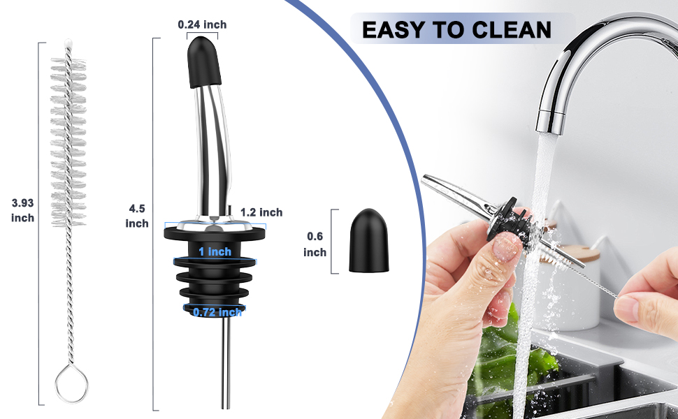 60-Pack Stainless Steel Pour Spouts for Liquor Bottles Oil Vinegar and Wine,Liquor Bottle Pourers with Rubber Dust Caps,Bar accessories,Pourers for Bartending