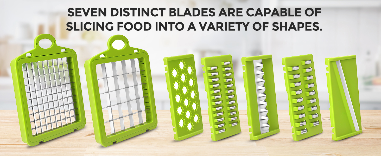 Vegetable Chopper,12-in-1 Multifunctional Food Chopper,Professional Onion Chopper with 7 Blades,Vegetable Cutter with Container for Salad,Potato,Carrot,and Garlic; Essential Kitchen Tool(Grey)