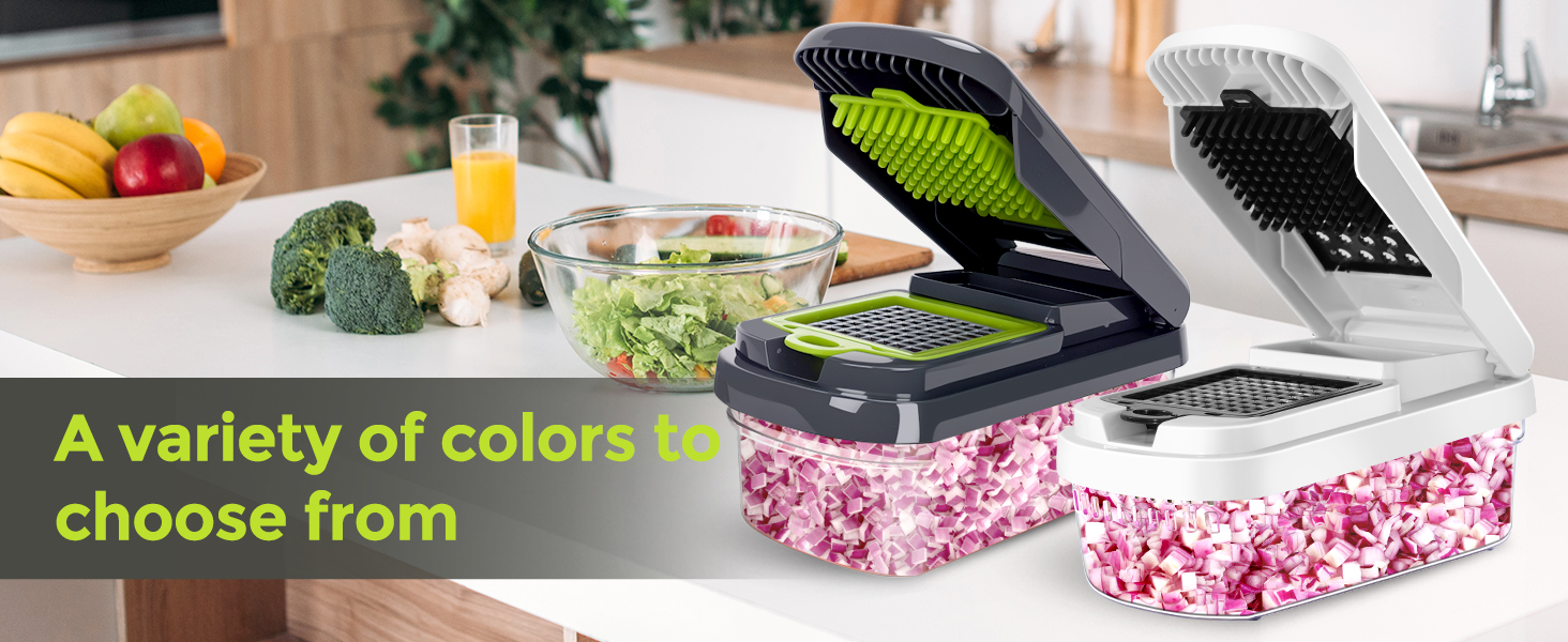 Vegetable Chopper,12-in-1 Multifunctional Food Chopper,Professional Onion Chopper with 7 Blades,Vegetable Cutter with Container for Salad,Potato,Carrot,and Garlic; Essential Kitchen Tool(Grey)