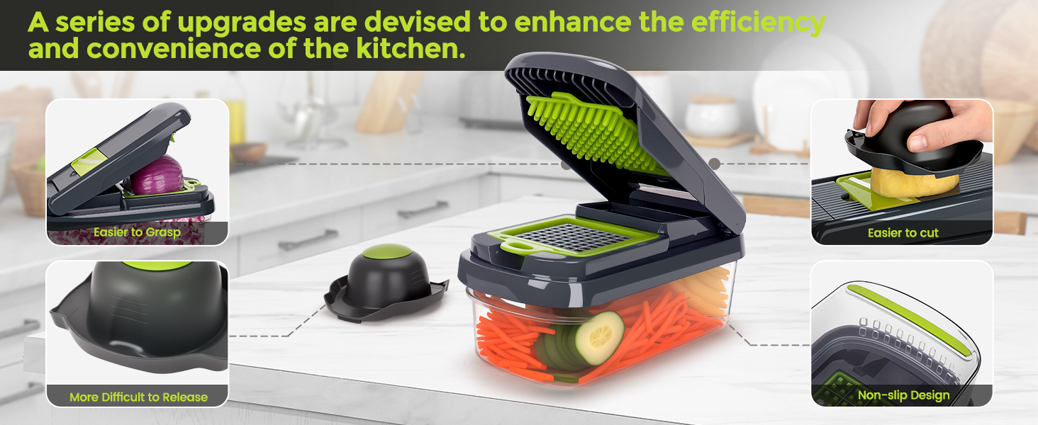 Vegetable Chopper,12-in-1 Multifunctional Food Chopper,Professional Onion Chopper with 7 Blades,Vegetable Cutter with Container for Salad,Potato,Carrot,and Garlic; Essential Kitchen Tool(Grey)