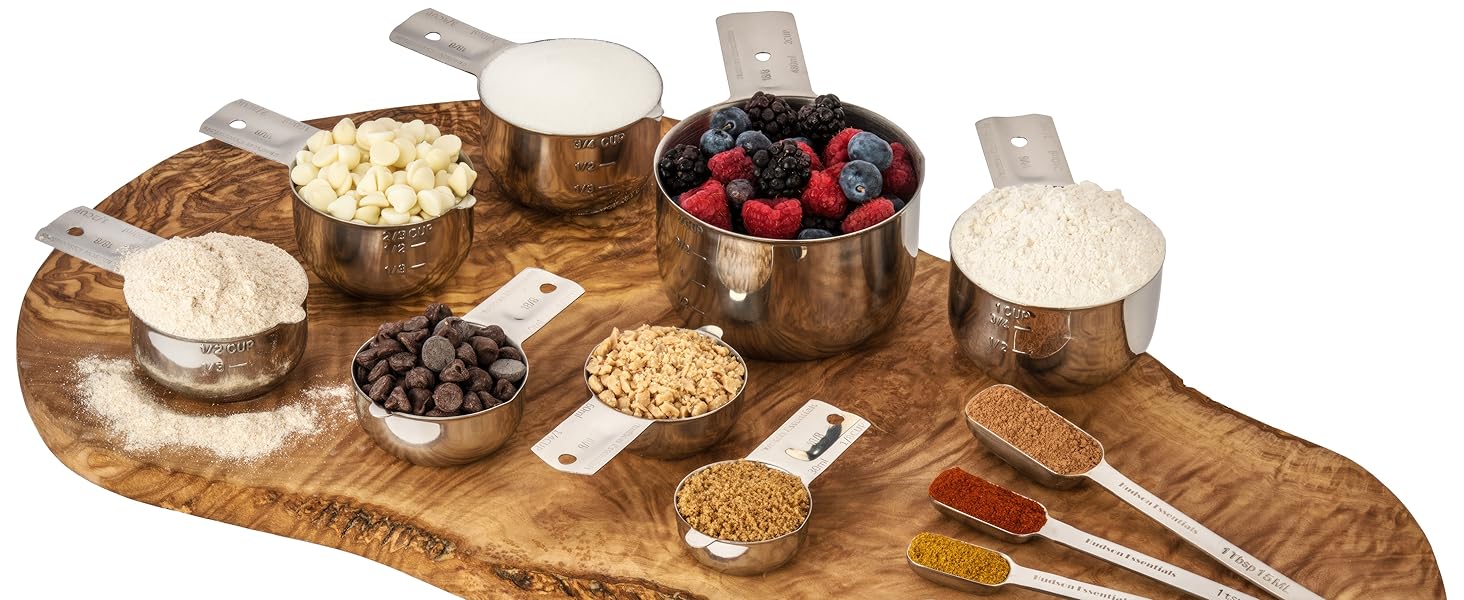 Hudson Essentials Stainless Steel Measuring Cups Set - (9 Piece Set) - Stackable Set with Spout - Includes 2 Cup and 1.5 Cup