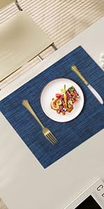 Vinyl Placemats Set of 4, PVC Woven Washable Non-Slip Table Mats, Heat Resistant Wrinkle Free Place Mats for Dining Table, Easy to Clean (4, Navy Blue)