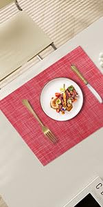 Vinyl Placemats Set of 4, PVC Woven Washable Non-Slip Table Mats, Heat Resistant Wrinkle Free Place Mats for Dining Table, Easy to Clean (4, Navy Blue)