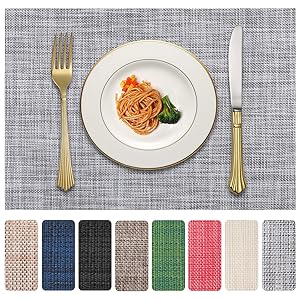 Vinyl Placemats Set of 4, PVC Woven Washable Non-Slip Table Mats, Heat Resistant Wrinkle Free Place Mats for Dining Table, Easy to Clean (4, Navy Blue)