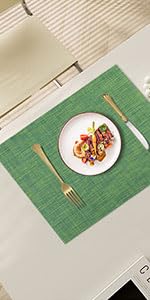 Vinyl Placemats Set of 4, PVC Woven Washable Non-Slip Table Mats, Heat Resistant Wrinkle Free Place Mats for Dining Table, Easy to Clean (4, Navy Blue)