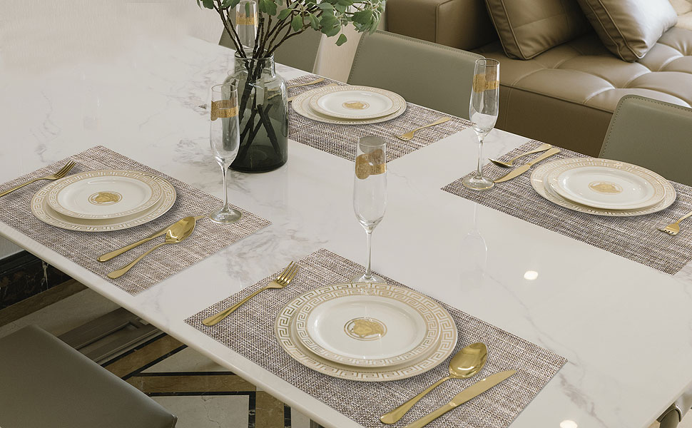 Vinyl Placemats Set of 4, PVC Woven Washable Non-Slip Table Mats, Heat Resistant Wrinkle Free Place Mats for Dining Table, Easy to Clean (4, Navy Blue)