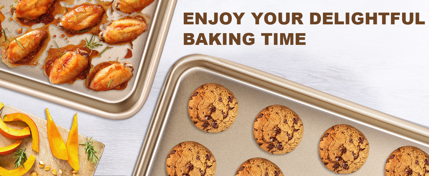 Baking Sheet Pan Set of 2, Wildone Commercial Cookie Sheets for Baking, Nonstick Carbon Steel Jelly Roll Pan Oven Tray 15x10 Inch, Heavy Duty & Easy Clean