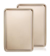Baking Sheet Pan Set of 2, Wildone Commercial Cookie Sheets for Baking, Nonstick Carbon Steel Jelly Roll Pan Oven Tray 15x10 Inch, Heavy Duty & Easy Clean