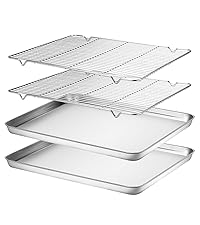 Baking Sheet Pan Set of 2, Wildone Commercial Cookie Sheets for Baking, Nonstick Carbon Steel Jelly Roll Pan Oven Tray 15x10 Inch, Heavy Duty & Easy Clean