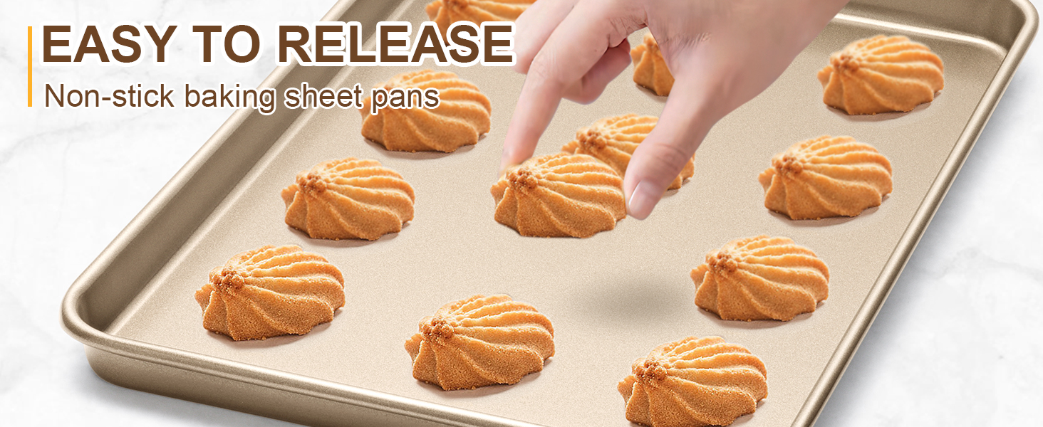 Baking Sheet Pan Set of 2, Wildone Commercial Cookie Sheets for Baking, Nonstick Carbon Steel Jelly Roll Pan Oven Tray 15x10 Inch, Heavy Duty & Easy Clean