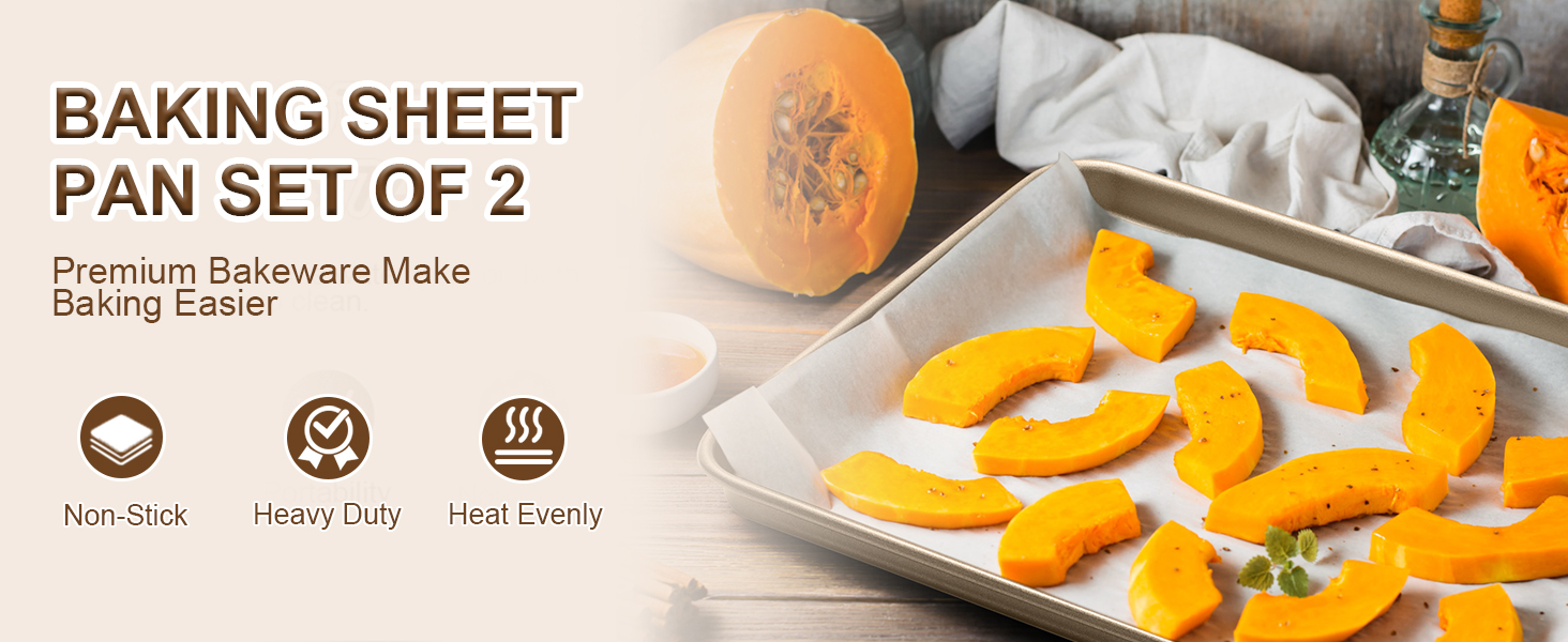 Baking Sheet Pan Set of 2, Wildone Commercial Cookie Sheets for Baking, Nonstick Carbon Steel Jelly Roll Pan Oven Tray 15x10 Inch, Heavy Duty & Easy Clean