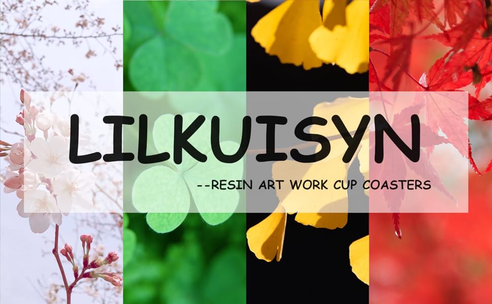 4Pcs Drink Coaster Set with Napkin Holder Conversion Base Acacia Wood with Unique Resin Plant Design for Kinds of Cups Tabletop Protection and Decor for Coffee Table Ideas for Gifts