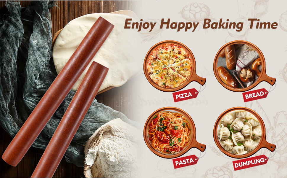 Wood Rolling Pin (15.75 Inches), Non-Stick Rolling Pin for Baking, Natural Sapele Wood Dough Roller for Pizza, Fondant, Pie, Cookie, Pastry, Essential Kitchen Tool
